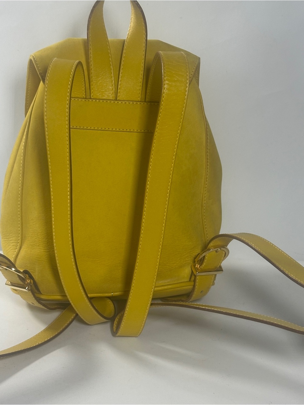 Auth Salvatore Ferragamo Yellow Suede Gancini Backpack Drawstring Vintage - Picture 3 of 7